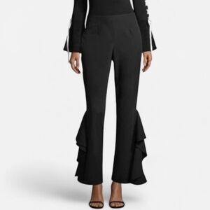 NWT Scripted × Saks Fifth Avenue Black Side Ruffle Hem Ankle Flare Pants Glam M